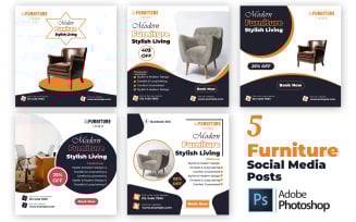 5 Industrial Furniture Social Media Templates PSD