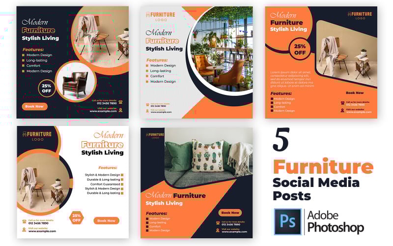 5 Luxury Furniture Social Media Templates PSD