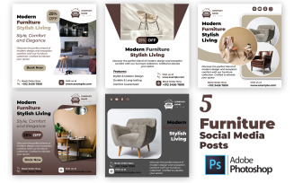 5 Minimal Furniture Social Media Templates PSD