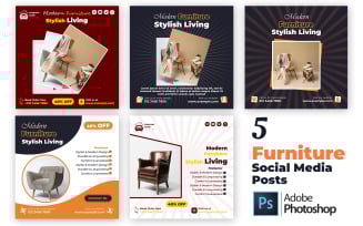 5 Modern Rustic Furniture Social Media Templates PSD