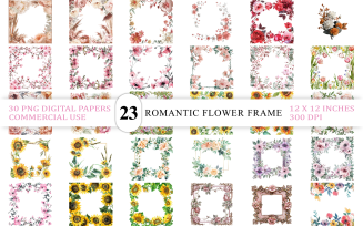 Antique Rose & Sunflower Overlay | Classic Blooming Frame PNG | Baroque-Inspired Flower Frames