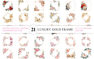 Golden Geometric Floral Frame PNG | Luxury Gold Frame with Floral | Modern Botanical Line Art Frames