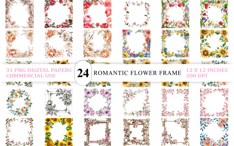 Moody Floral Wreaths & Borders | Classic Blooming Frame PNG | Royal Garden Dark Floral Frame Illustration