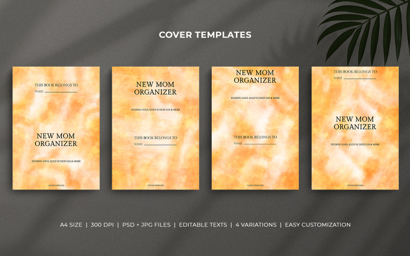 New Mom Organizer Cover Templates – Orange Watercolor Brush Strokes Minimal Planner Covers Corporate Identity