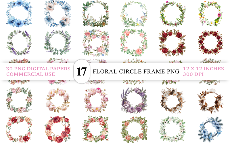 Romantic Pastel Floral Frame PNG | Elegant Spring Garden Wreath PNG | Feminine Floral Circle Frame Illustration