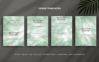 Declutter Planner Cover Templates – Pale Brown & Mint Watercolor Minimal Editable Design