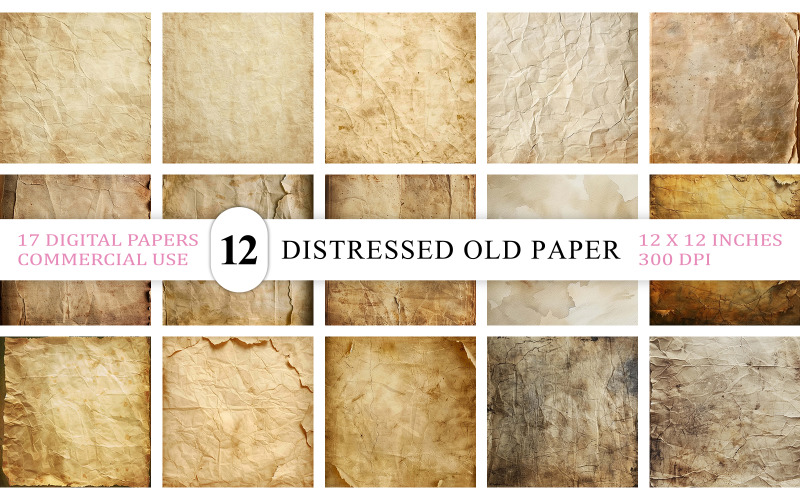 Distressed Old Paper Digital Textures | Vintage Aged Paper Background | Rustic Vintage Paper Digital