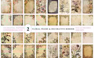 Vintage Botanical Border Background Romantic Floral Frame Digital Paper Elegant Old Paper Floral