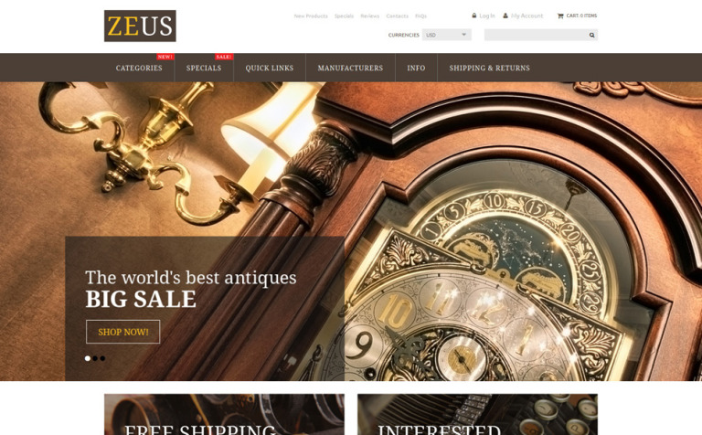 Antique Store Responsive ZenCart Theme Big Screenshot Antique Store ZenCart Template New Screenshots BIG