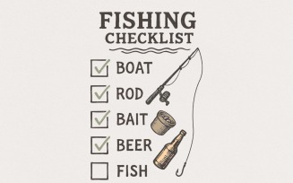 Fishing Checklist PNG, Boat Rod Bait Beer Fish, Funny Fisherman Digital Download, Printable Shirt