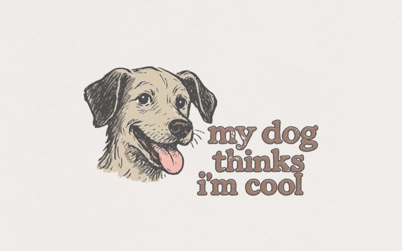 My Dog Thinks I'm Cool PNG, Retro Dog Lover Shirt, Funny Pet Owner Printable, Digital PNG Download, Illustration