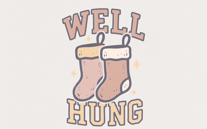 Well Hung PNG, Funny Christmas Stocking Shirt, Digital Download, Holiday Humor Printable, Naughty Illustration