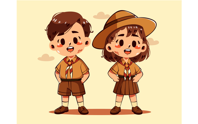 Cartoon Boy and Girl in Scout Uniform Illustration