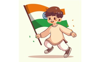 Cartoon Boy Holding a India Flag