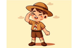 Cartoon Boy in Scout Uniform Saluting