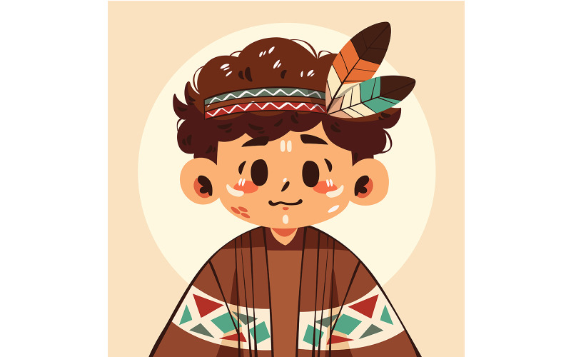 Cartoon Boy with Feathers in His Hair Illustration