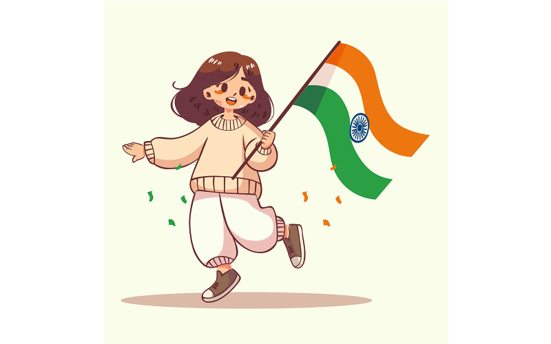 Cartoon Girl Holding a India Flag Illustration
