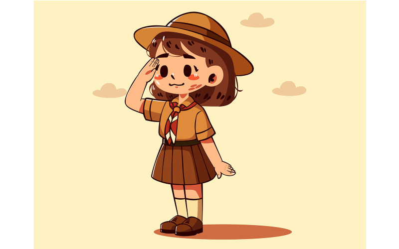 Cartoon Girl in a Scout Uniform Illustration
