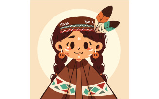 Cartoon Girl with Feathers in Her Hair