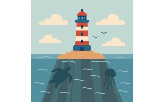 Lighthouse on an Island (flat design)