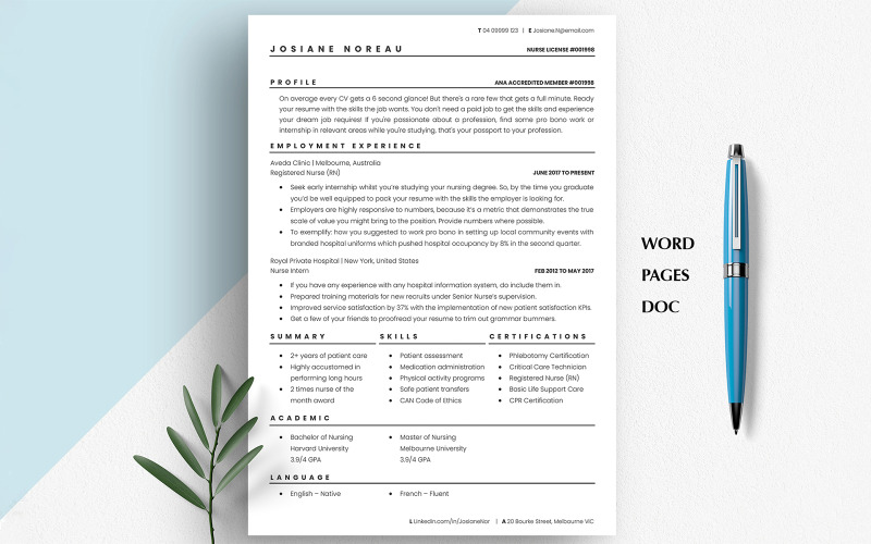 MODERN NURSE RESUME Template, Registered Nurse Resume, New Grad Nurse Resume Google Doc, Nurse Cv Resume Template
