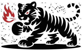 T-shirt design illustration of a tiger boxing