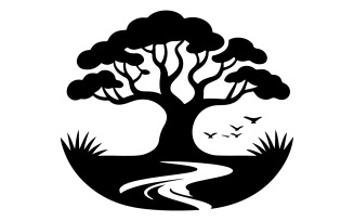 A logo design featuring a stylized tree