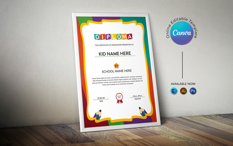 Editable Kids Graduation Certificate Template Canva and MS Word
