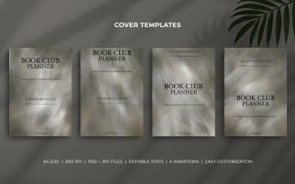 Book Club Planner Cover Templates, Minimal Leather Brown Watercolor Design, Editable PSD for KDP