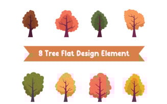 8 Tree Flat Design Element