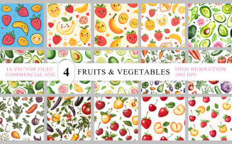 Watercolor Fruits & Vegetables Seamless Pattern | Healthy Food | Hand Drawn Watercolor Fruit