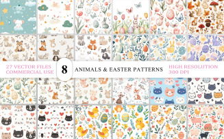 Woodland Animals & Easter Seamless Pattern | Cute Forest Animals Easter Eggs Spring Flowers