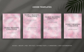 Yearly Reading Challenge Planner Cover Templates, Vintage Pink Grey Watercolor Design for KDP