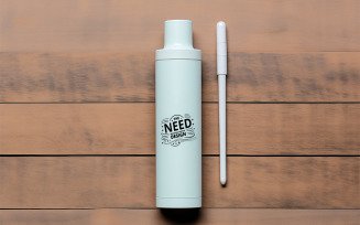 Elegant White Thermos and Pen Mockup