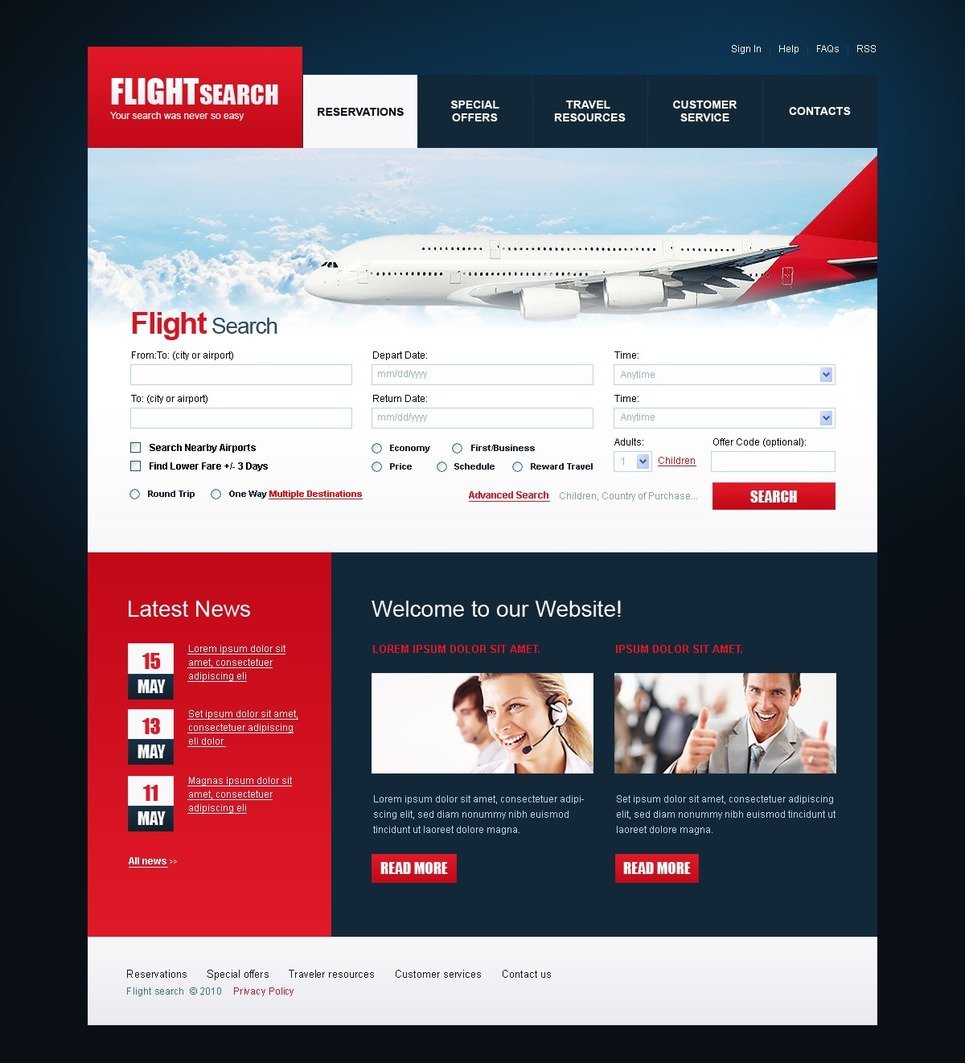 Download Free Airline Reservation System Website Templates Smashgala