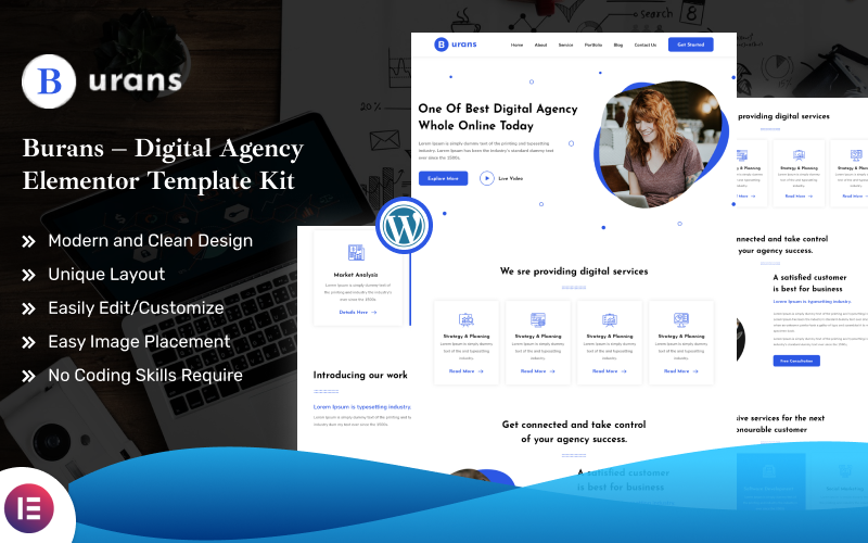 Burans - Digital Agency Elementor Template Kit Elementor Kit