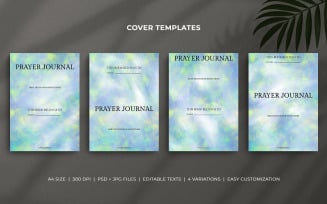 Prayer Journal Cover Templates, Bright Pastel Blue and Green Watercolor, Editable Planner Covers