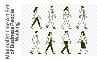 Minimalist Line Art Set of Business People Walking – Professional Men and Women in Motion