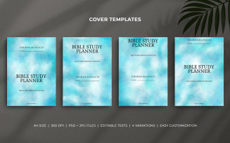 Bible Study Planner Cover Templates – Pastel Blue Watercolor Minimal Editable Design