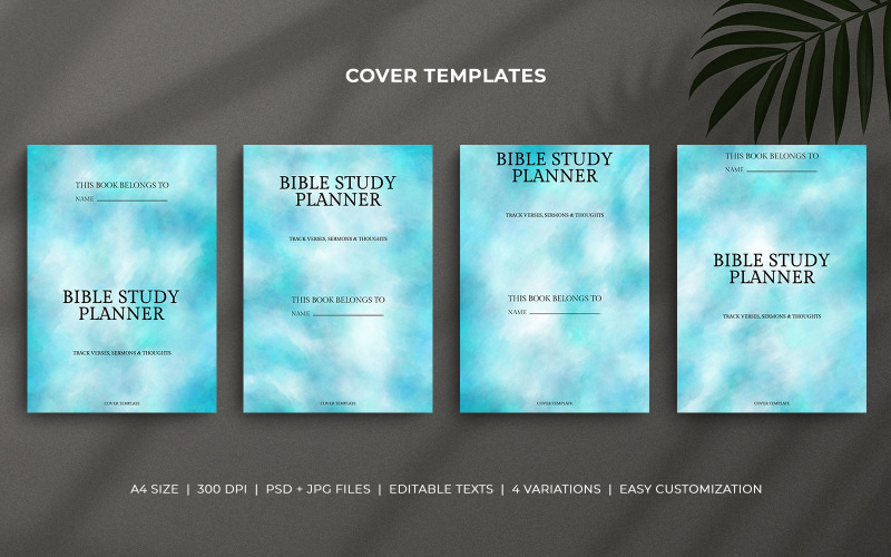 Bible Study Planner Cover Templates – Pastel Blue Watercolor Minimal Editable Design Corporate Identity