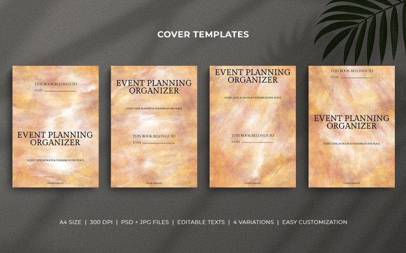 Event Planner Organizer Cover Templates – Brown & Yellow Watercolor Editable Designs Corporate Identity