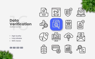 16 Data Verification Outline Icons Set