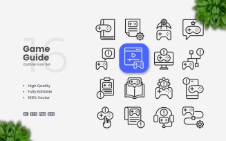 16 Game Guide Outline Icons Set