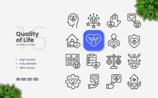 16 Quality of Life Outline Icons Set