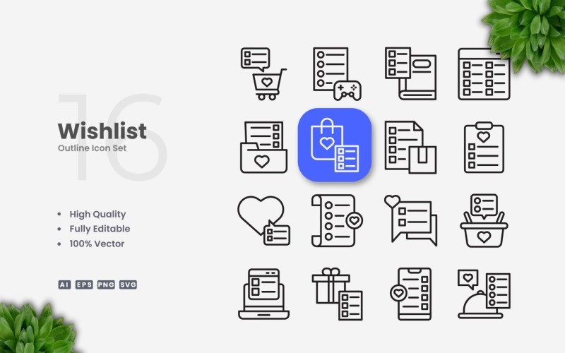 16 Wishlist Outline Icons Set Icon Set