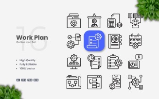 16 Work Plan Outline Icons Set