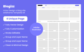 Website Wireframe Templates for Blog – Flat Design Concept