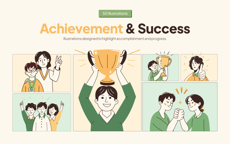 Achievement and success Drawing Set Icon Set