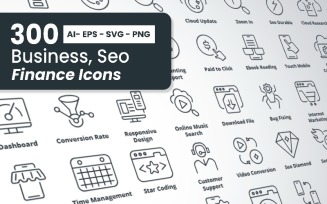 300 Business, Seo and Finance Icons (White Version Included)
