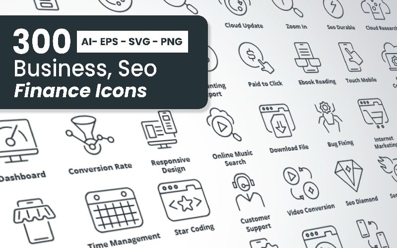 300 Business, Seo and Finance Icons (White Version Included) Icon Set